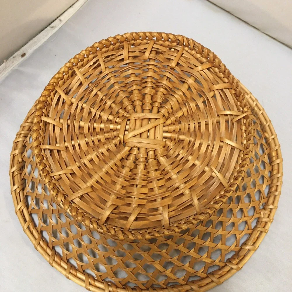Wicker Fruit Basket Home Decor OS Tan Lattice Weave Pedestal Bowl Beach Coastal